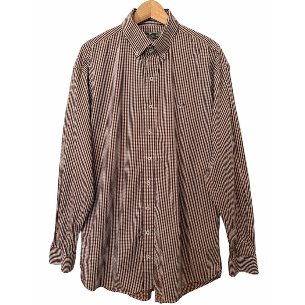 Southern Point Co Men XL Pink Brown Check Cotton Button Down Long Slv Shirt Logo